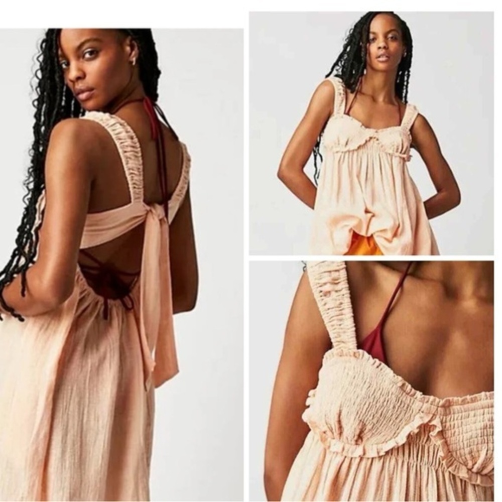 Free People Babydoll Mini Dress Size L Summer  Beach Gauze Cotton